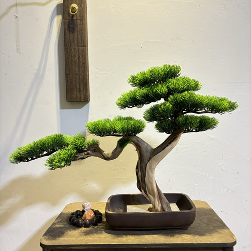 中式高档实木仿真迎客松盆景