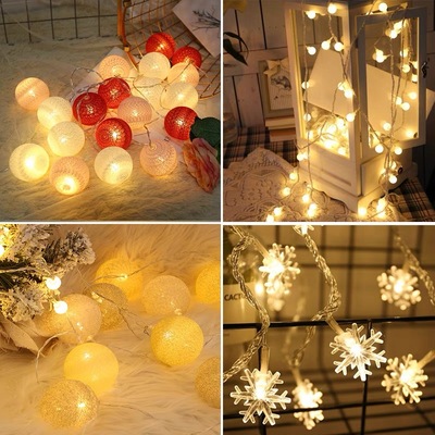2024圣诞节圣诞树装饰品彩灯串球形暖光闪光灯led音乐串灯电池款