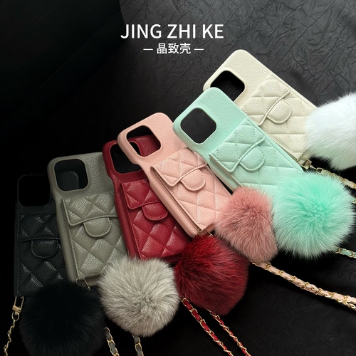 晶致壳高级复古感荔枝纹鱼子酱颗粒纹插卡新款17手提镜子手机壳iPhone16promax全包15pro斜跨卡包14pro保护套