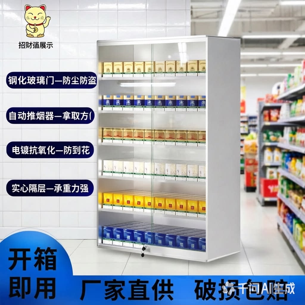 推拉门烟柜带锁超市铝合金钢化玻