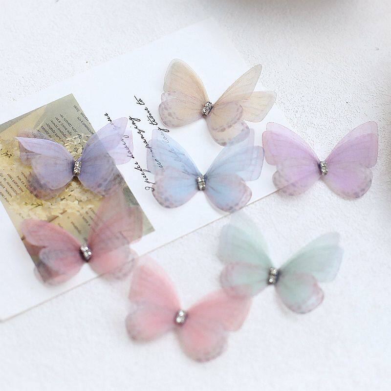 温柔色系薄纱小蝴蝶 立体仿真网纱蝴蝶 diy拍摄贴面 美甲装饰蝴蝶