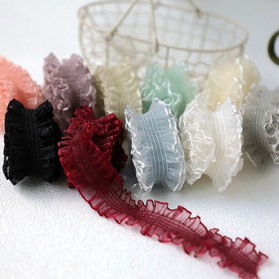 弹力木耳边双边花边褶皱丝带辅料