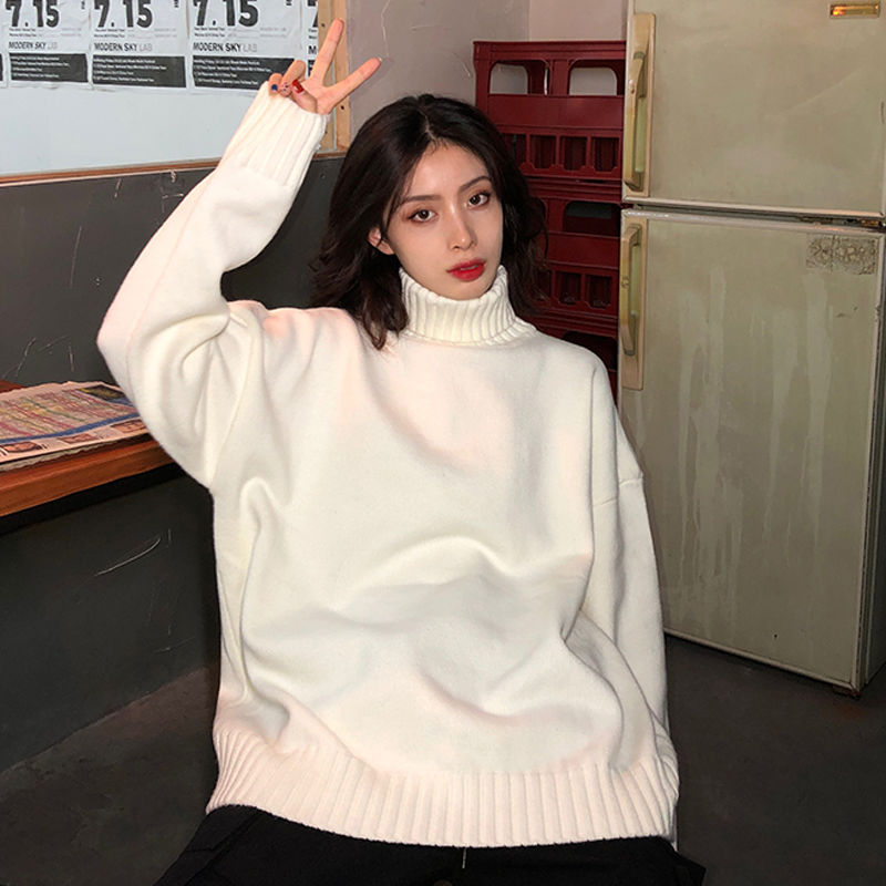 Official picture high collar sweater women's autumn and winter new product: Retro Hong Kong Style BF languid and loose wearing sweater