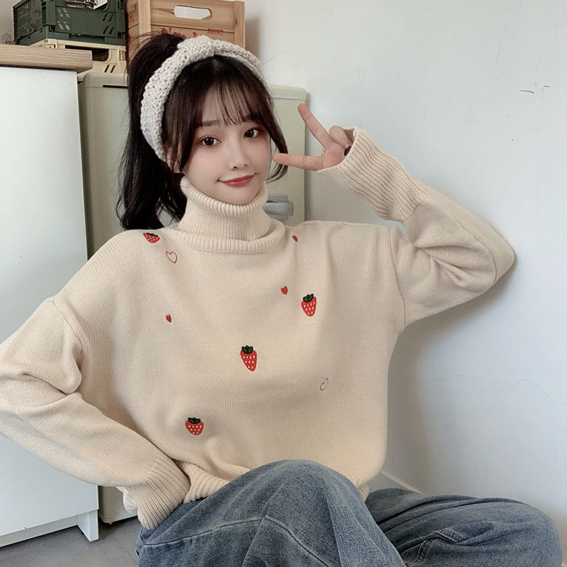 Real shot Japanese Pullover high collar autumn and winter sweaters for women