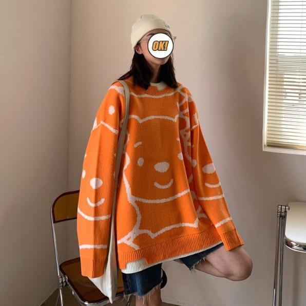 韓版慵懶風洋氣可愛小熊毛衣女寬鬆2020年新款秋冬季針織毛衣