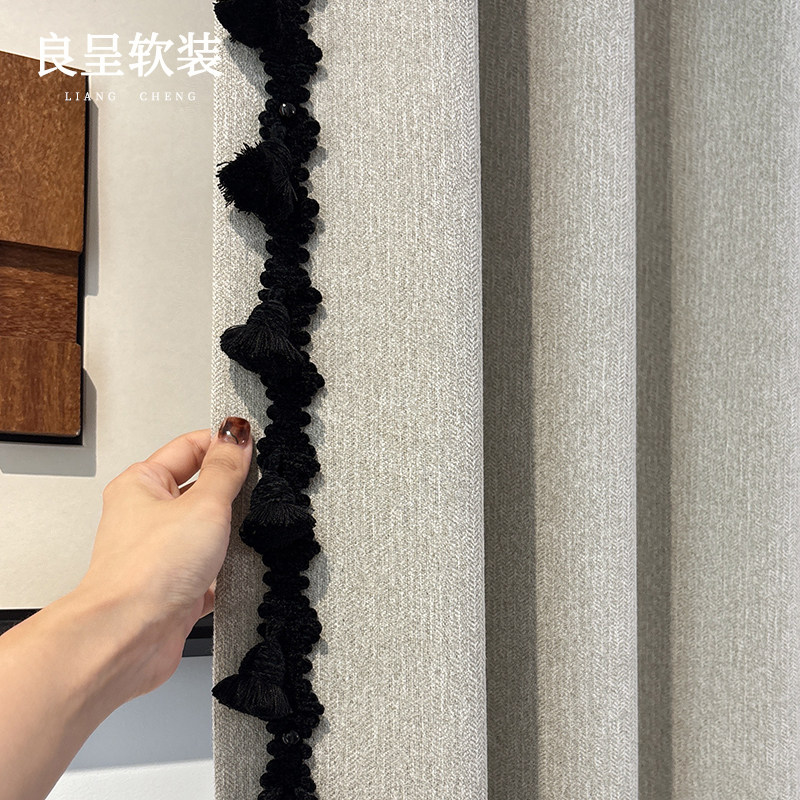 织里 双面雪尼尔提花窗帘高遮光美式法式奶油现代卧室遮光布帘