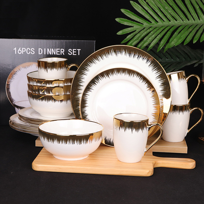 16PCS DINNER SET出口热销款16头电镀扫金边陶瓷餐具套装彩盒包装