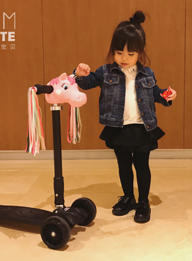marshki宝宝亲子儿童可升降折叠脚踏闪光轮三轮滑板车滑滑车粗轮