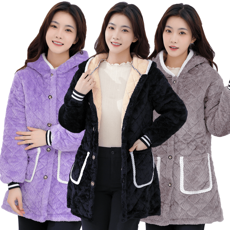 新款棉服罩衣女加绒加厚成人韩版反穿衣/罩衣