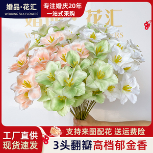 仿真3头翻瓣面开心郁金香花婚庆婚庆装饰玫瑰花客厅绢花牡丹假花