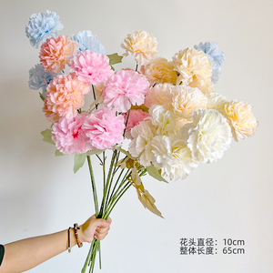 三头康乃馨仿真花束假花绢花婚庆花艺客厅摆设餐桌摆件母亲节