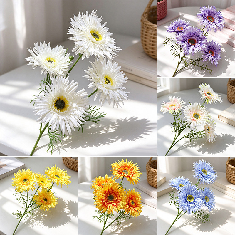 弗朗西斯4头拉丝菊仿真花扶桑花非洲菊太阳花婚庆绢花田园风花艺