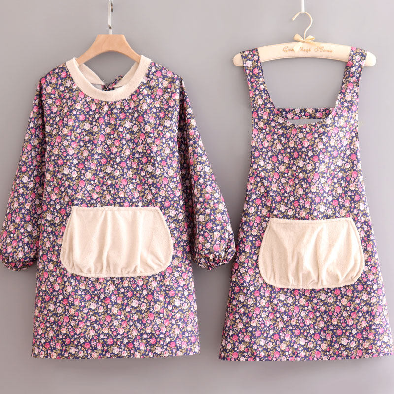 大人长袖防水罩衣反穿围裙帽子套装家用厨房防油洋气工作服女工装