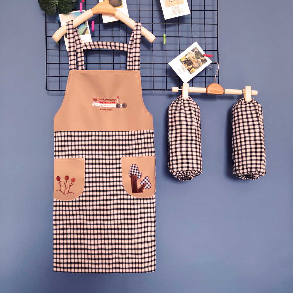 韩版布料时尚家用防水防油女士围裙带套袖成人无袖厨房罩衣定制