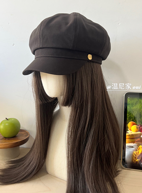 搭配加分~版型hin好！时髦单品高级感绒面金标复古八角帽女报童帽