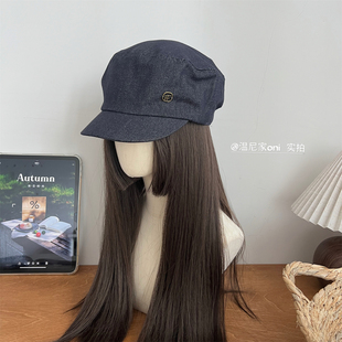 老钱风~复古平顶时髦马术帽女加深帽顶显脸小报童帽骑士帽鸭舌帽
