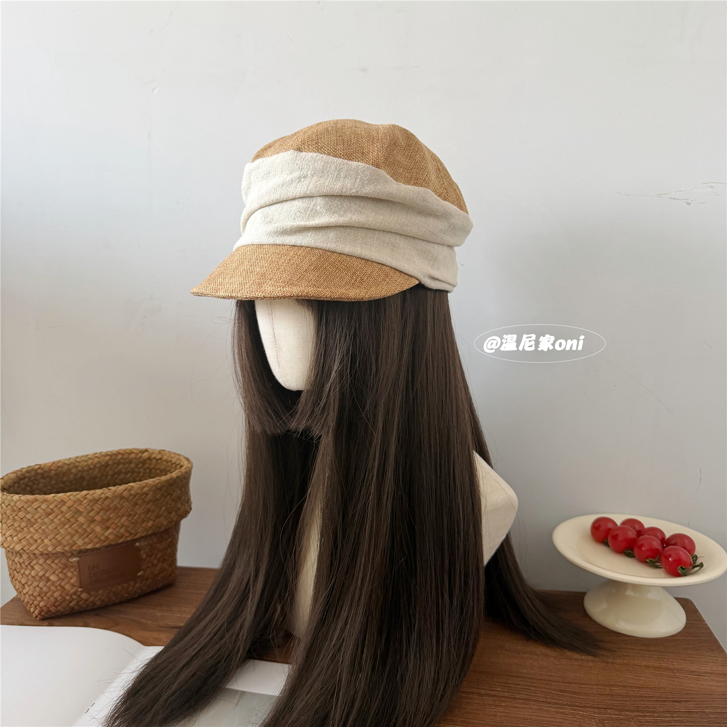 日单~老钱风仿亚麻褶皱透气圆顶马术帽女春夏百搭文艺鸭舌帽子潮