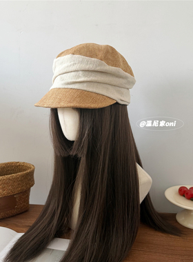 日单~老钱风仿亚麻褶皱透气圆顶马术帽女春夏百搭文艺鸭舌帽子潮