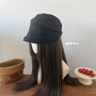 高品质山本风卷边褶皱渔夫帽女短檐透气显脸小遮阳盆帽子 出日本