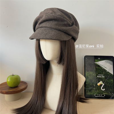 出日本~柔软！褶皱山本风羊毛混纺马术帽女文艺平顶鸭舌报童帽潮