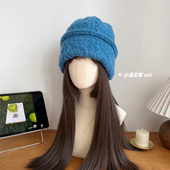 本期推荐 款 显脸小麻花雾蓝色毛线帽女冬百搭针织卷边护耳堆堆帽