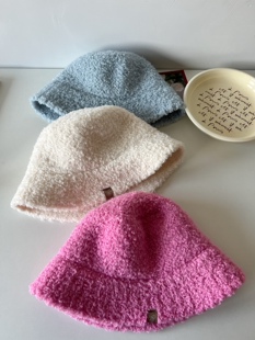 好爱baby蓝!基础糖果色系羊羔毛渔夫帽子女复古百搭秋冬保暖盆帽