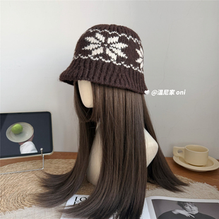 费尔岛雪花~含羊毛针织复古渔夫帽女冬季保暖显脸小毛线盆帽子潮