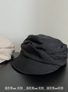 山本风~日系亚麻褶皱文艺鸭舌帽女春夏透气暗黑报童马术前进帽子