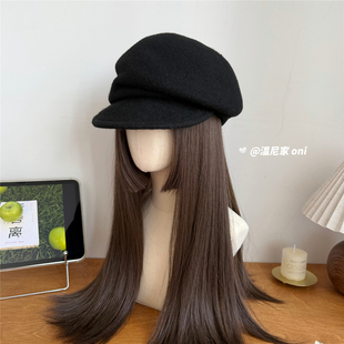 定型褶皱~ins博主fever同款羊毛呢黑色报童帽复古英伦画家帽子潮