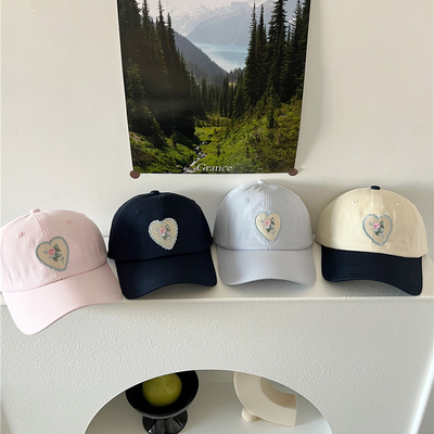 一眼心动~版型好！爱心玫瑰刺绣甜美棉棒球帽女春夏显脸小鸭舌帽