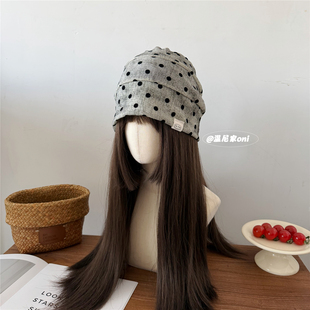 日系出片~小众时髦复古波点堆堆冷帽女春夏透气显脸小套头帽潮