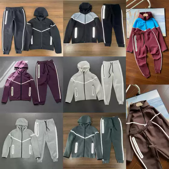Cross-Border New Sports Hooded Jacket Sweatshirt Air Layer Cotton Zipper Shirt Jacket Autumn Reflective Taped Jacket Set