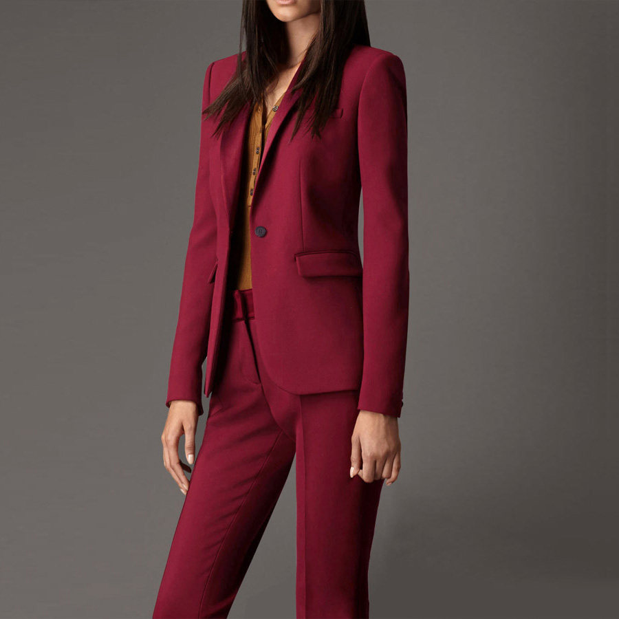 外滩风尚通勤小西装上衣女中长款修身小西服套装女酒红色外套春秋