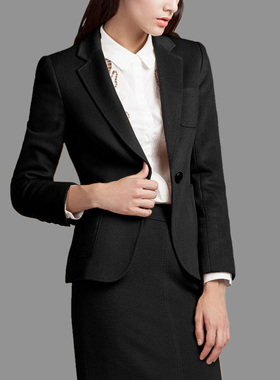 外滩风尚通勤职业装女秋冬款羊毛小西装女外套修身西服上衣08016