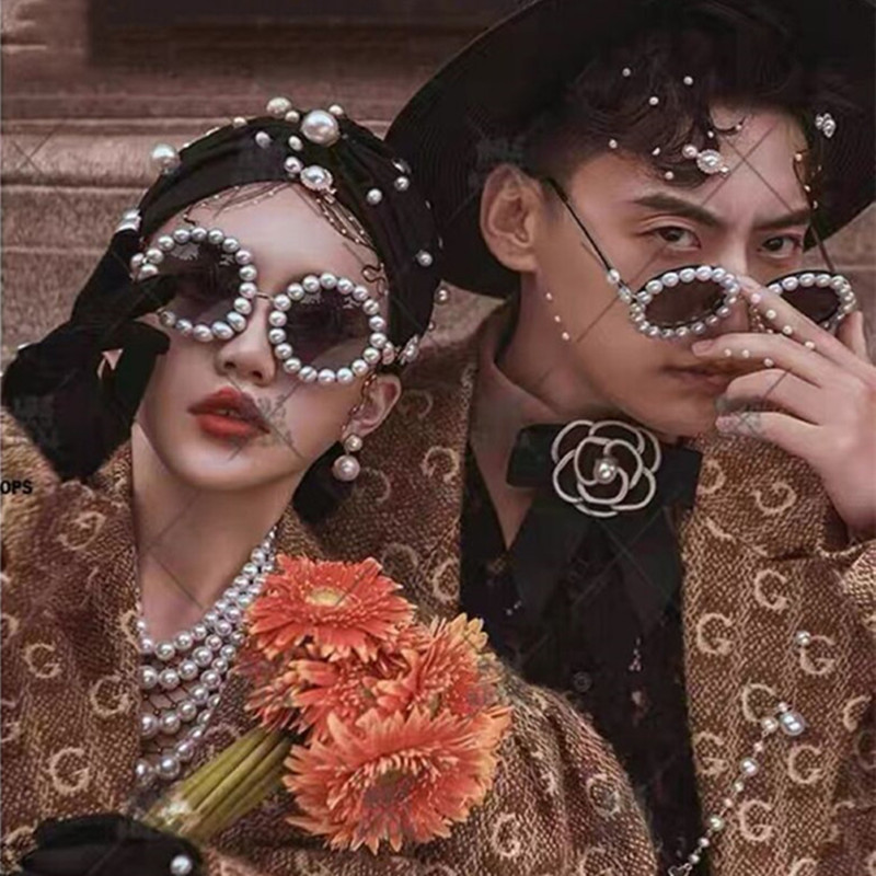 欧美复古风圆框珍珠墨镜婚纱摄影楼道具外景旅拍街拍潮流珍珠眼镜,3C数码配件,辅助道具类,淘宝优惠券,粉丝福利购,淘宝优惠卷