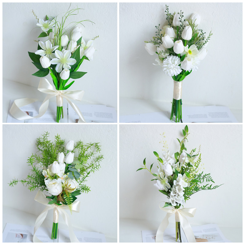 新款婚纱照摄影道具郁金香手捧花影楼室内白纱拍照白色仿真花束