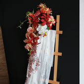 复古橘红系手捧花婚纱摄影拍照道具新娘桔红色瀑布蝴蝶兰仿真花束