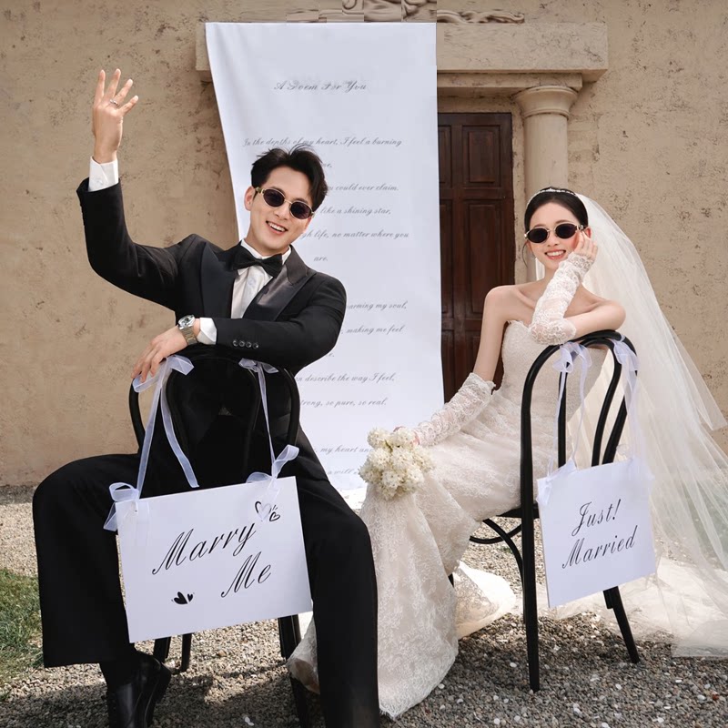 婚礼纪实风婚纱照道具英文背景布图片