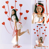 爱神丘比特创意写真拍照道具红心丝带背景墙装 饰女圣诞节爱心主题