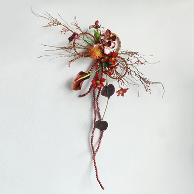 复古红色浆果竹节手环手捧花酒红色珠子串新中式婚纱照新娘手捧花