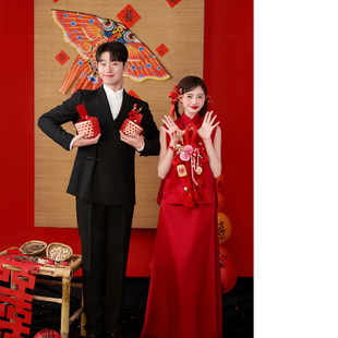 2026新中式婚纱摄影拍照道具背景竹帘金鱼风筝喜字小对联灯笼立柱