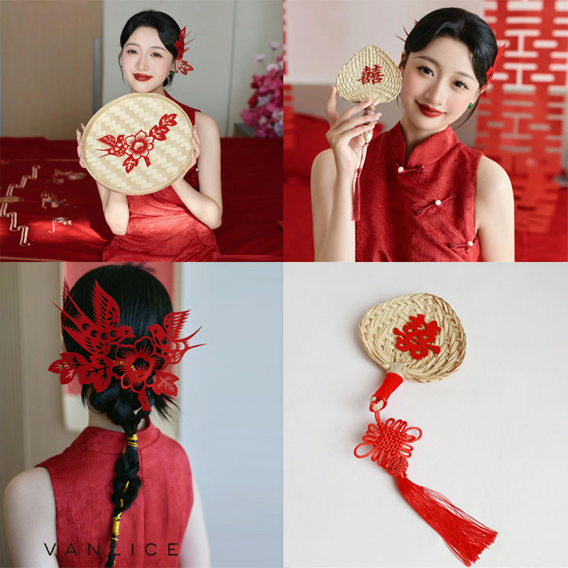 新中式旗袍婚礼结婚晨拍新娘红色喜鹊剪纸头饰迷你喜字巴掌小蒲扇,家居饰品,工艺扇/团扇/喜扇/折扇,淘宝优惠券,粉丝福利购,淘宝优惠卷