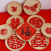 新中式 婚纱摄影道具秀禾汉服古风拍照结婚摆拍手持喜字筐竹编果盘