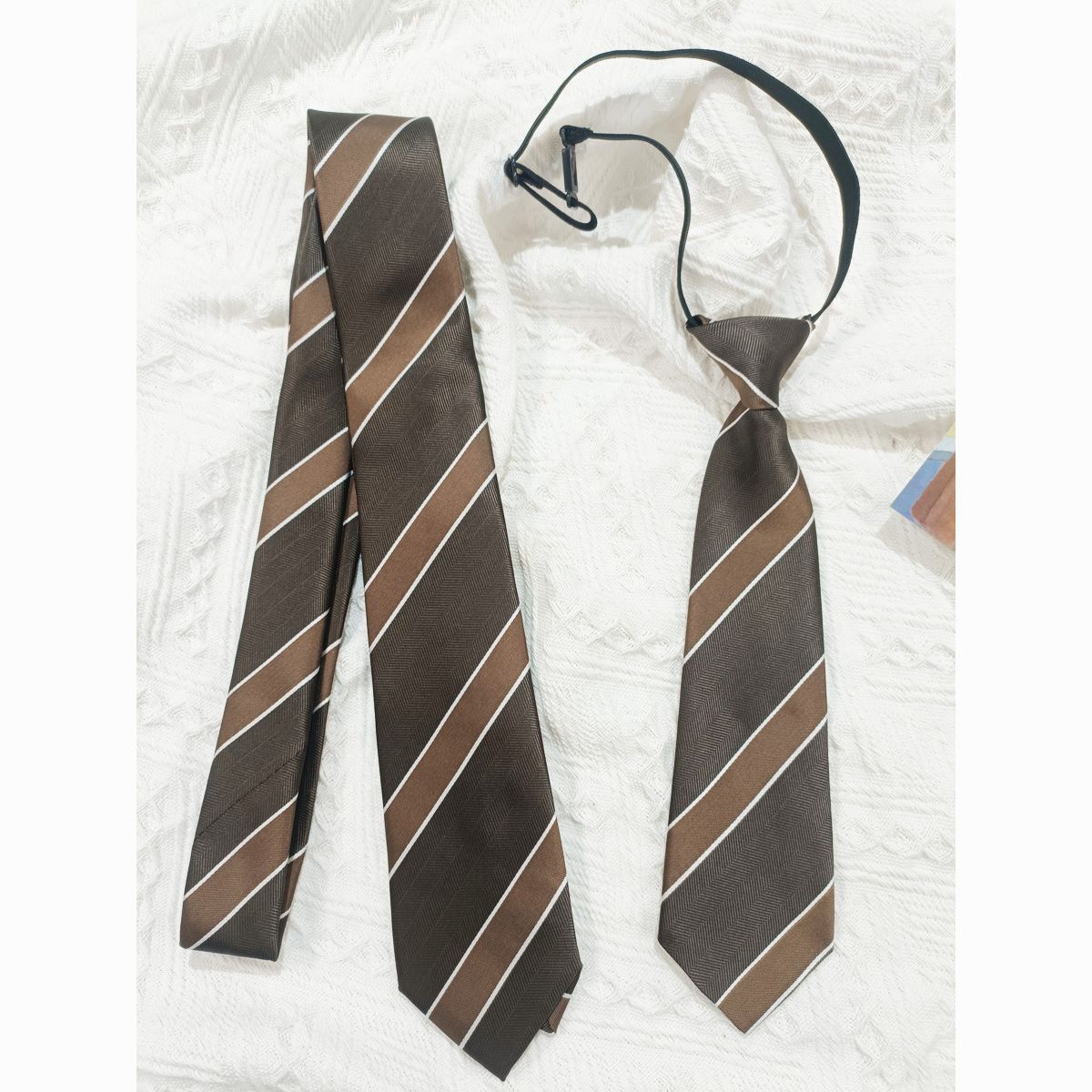 棕色咖色卡其免打女生领带手打JK日系复古学院风西装衬衣搭配条纹