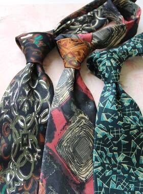 领带男复古油画小众个性印花女大花纹9CM港风文艺蓝色休闲商务