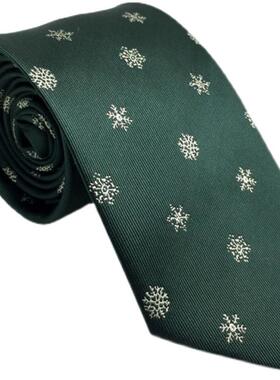 绿色雪花提花墨绿色条纹斜纹真丝桑蚕丝复古英伦绅装上班正装领带