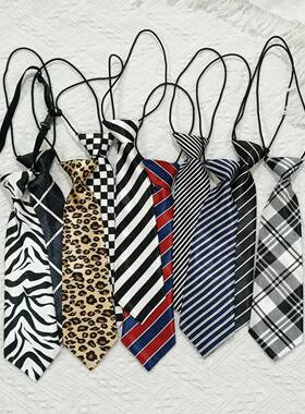 黑白条纹格子豹纹藏青红色儿童领带男免打短款小休闲装饰炸街帅气