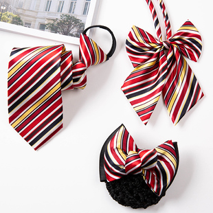 领花女职业头花银行领结邮政工装制服衬衣柜员蝴蝶结头花套装彩条