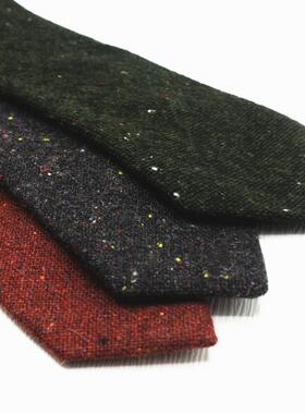 男士复古羊毛领带墨绿咖色蓝色毛呢绅装西装女休闲百搭窄版领带