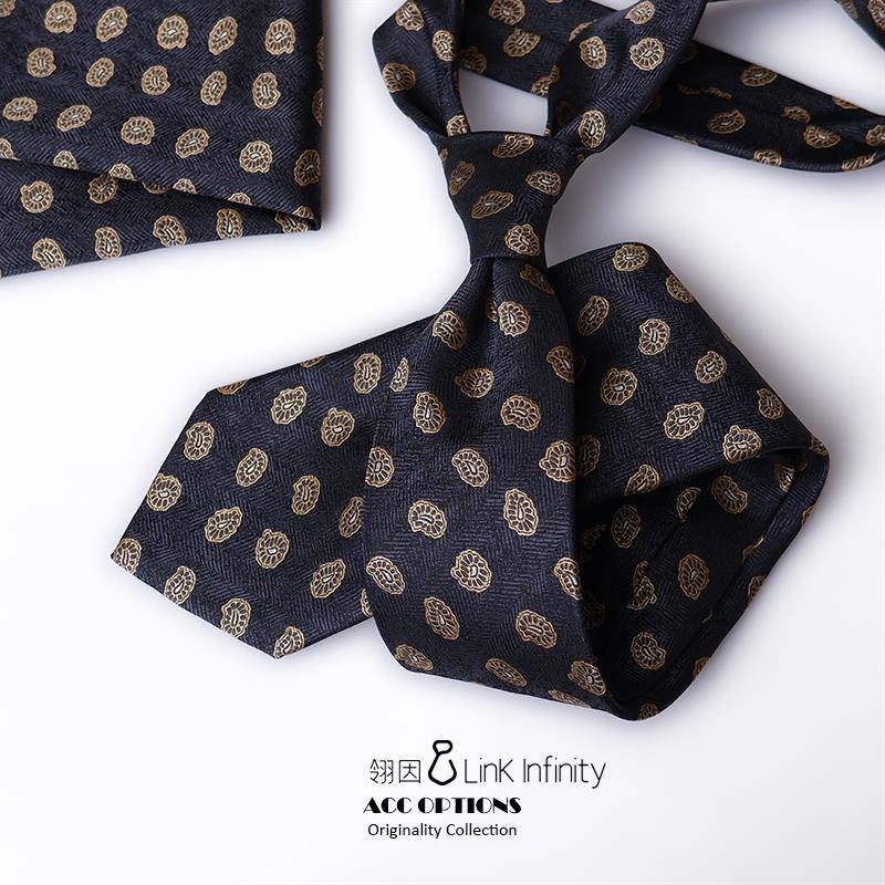 LinK In拿波里墨色中古领带男8cm意式正装新郎结婚商务口袋巾套装
